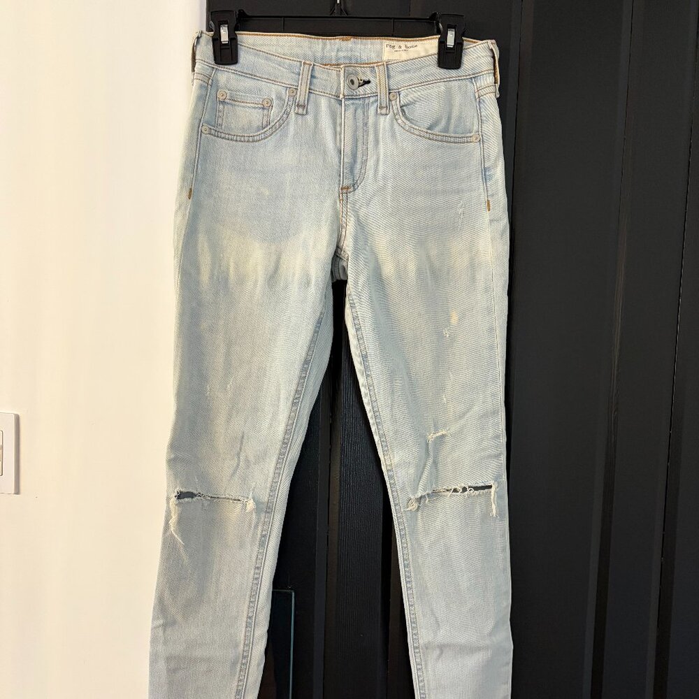 Rag & Bone Cate Mid-Rise Ankle Skinny Jeans - Montauk Distressed Light Wash